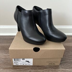 Clarks Women's Sleek Black Heeled Boots